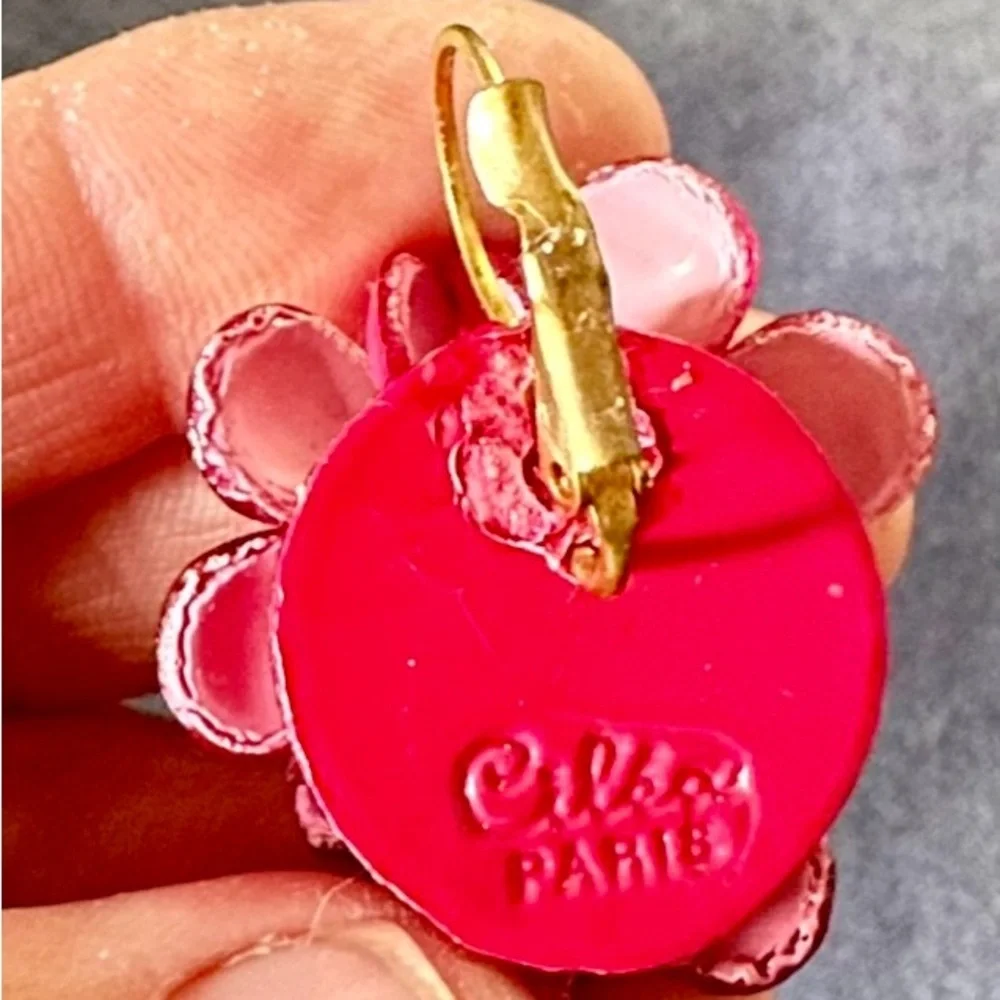 Ciléa Paris Drop Earrings. 2-tone Pink w/ Resin’d Leather & Pearl Beads. - Picture 5 of 10